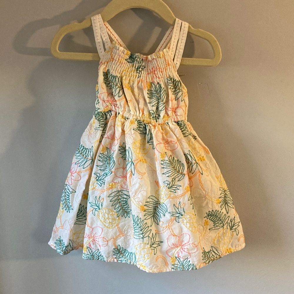 Tommy Bahama White Sundress with Green Leaf & Yellow Pineapple Print